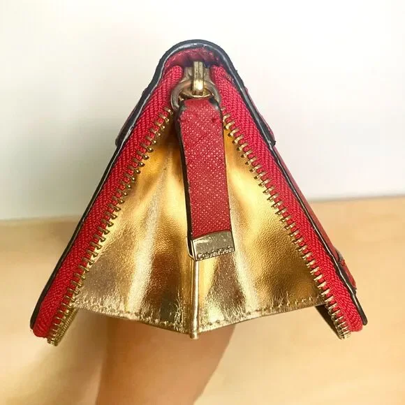 Calvin Klein Red Saffiano Leather Zip Around Long Wallet w/ Gold Interior - Picture 6 of 11